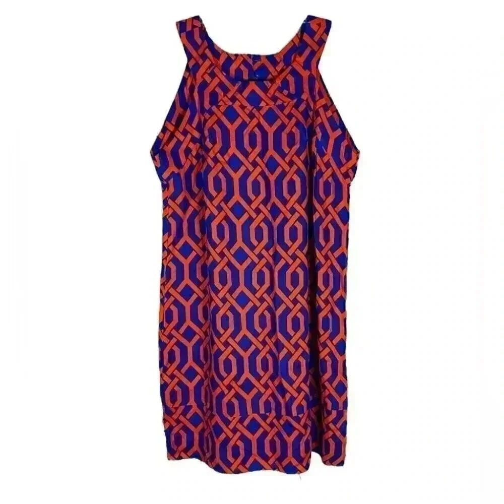 Escapada Red & Blue Geo Shift Halter Dress